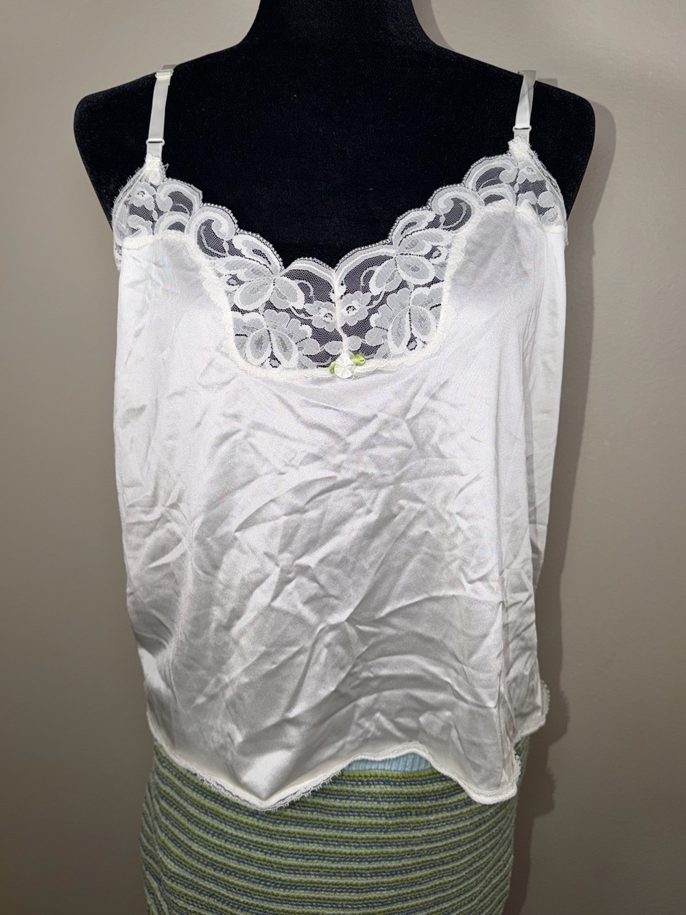 Vintage Satin Lace Floral Embellished Slip Tank Top Cottage Fairycore Romantic